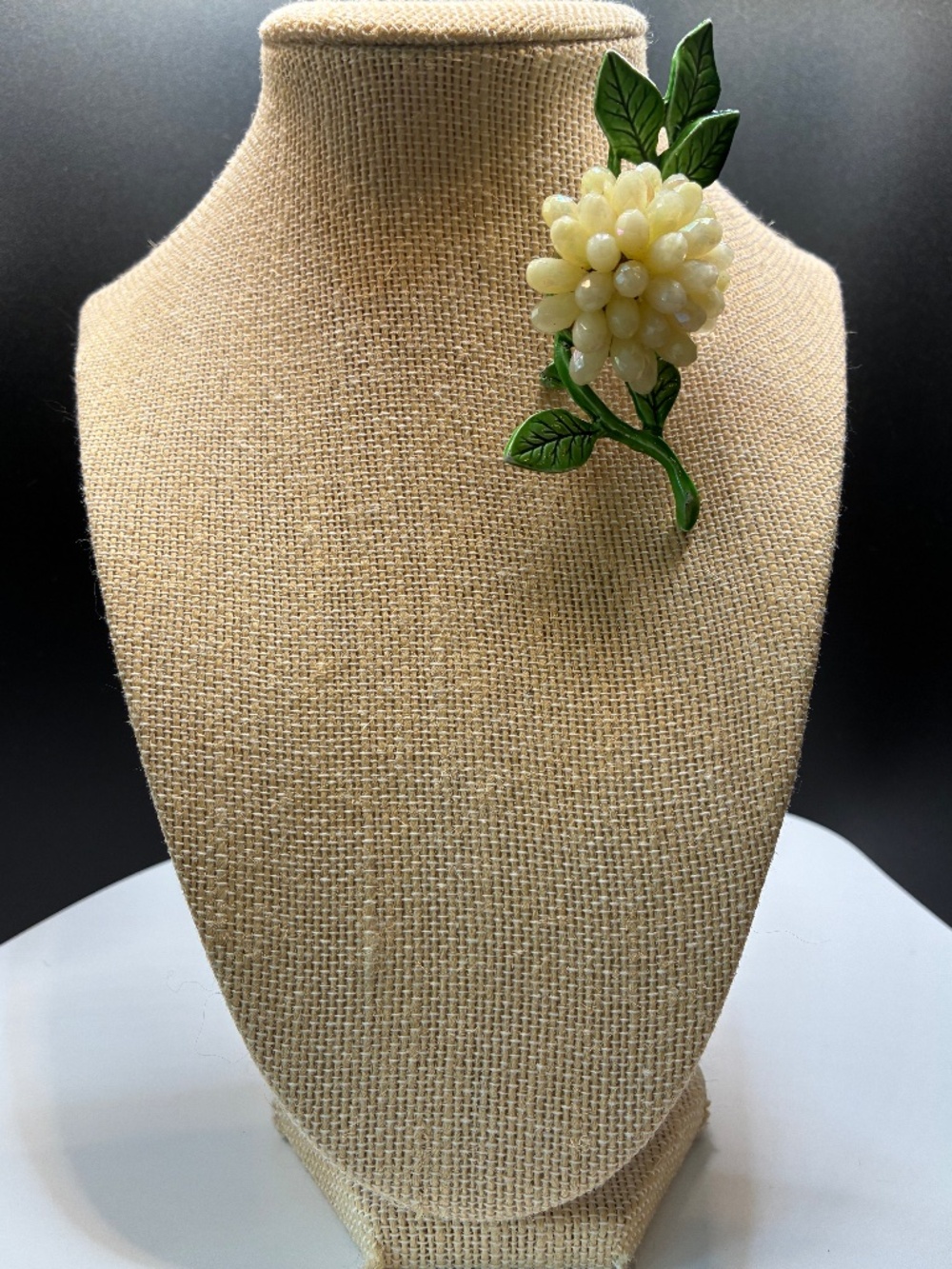 Vintage Cluster Flower Brooch with Yellow Cream-Colored beads
